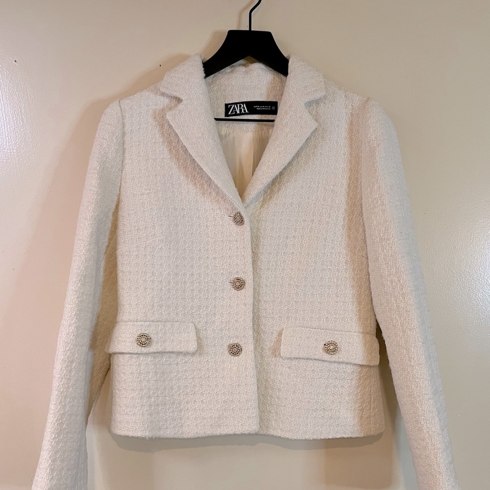Zara Cream Blazer Jacket Size M